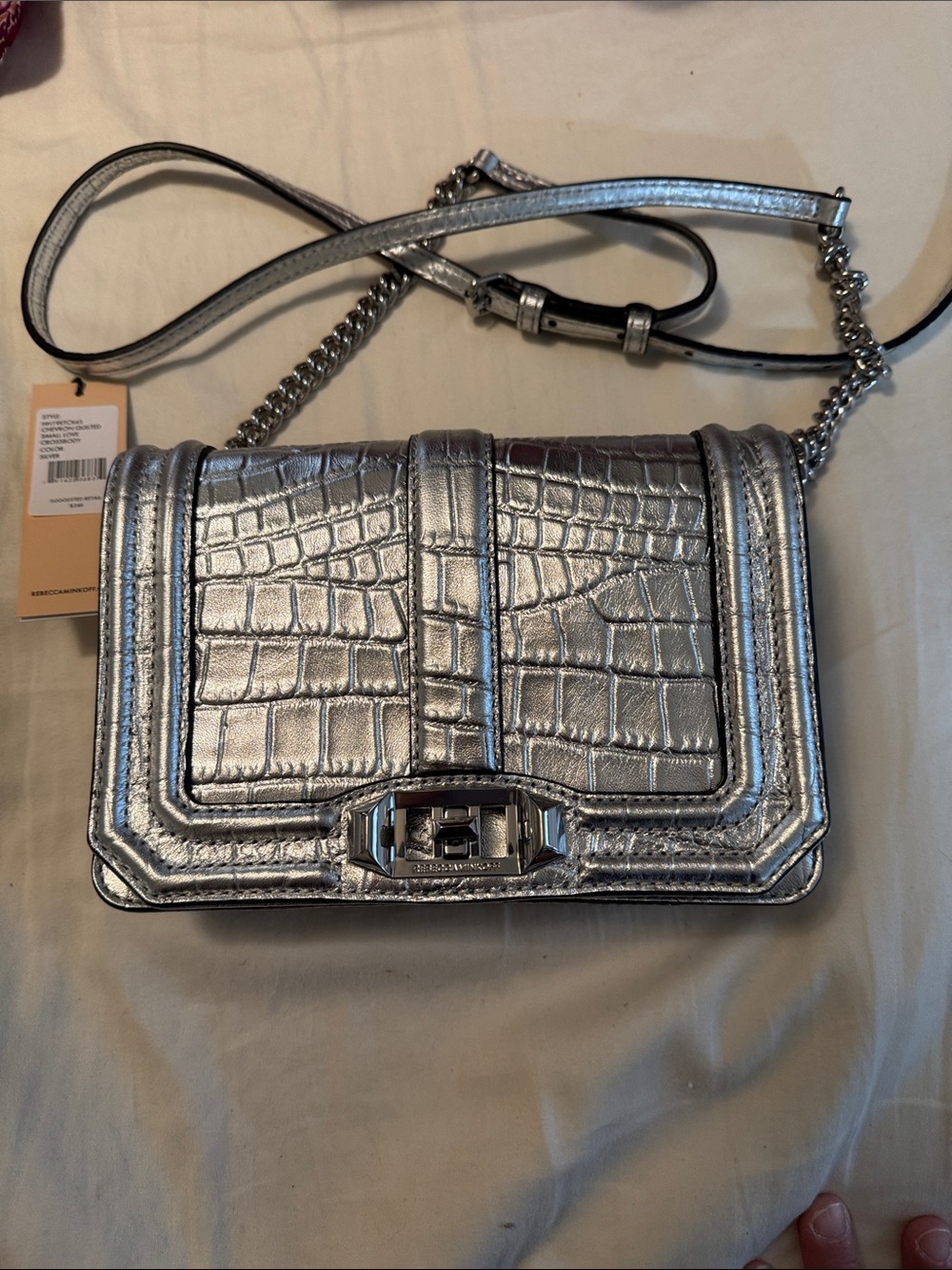 Rebecca Minkoff Silver Croc-Embossed Convertible Crossbody